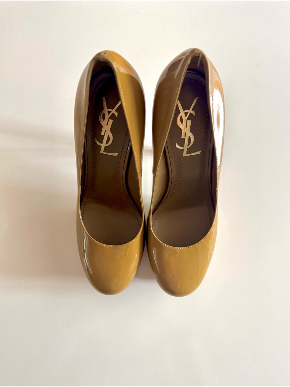 Saint Laurent Caramel Patent Leather Round-Toe Pumps